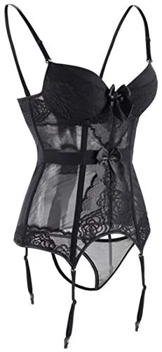 Women's Gothic Punk Corset Set Sexy Lace Costume Faux Leather Bustier Lingerie