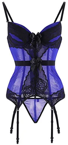 Women's Gothic Punk Corset Set Sexy Lace Costume Faux Leather Bustier Lingerie
