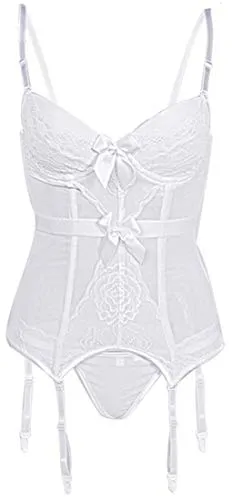 Women's Gothic Punk Corset Set Sexy Lace Costume Faux Leather Bustier Lingerie