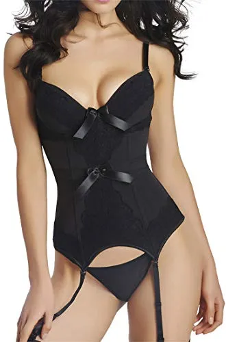 Women's Gothic Punk Corset Set Sexy Lace Costume Faux Leather Bustier Lingerie