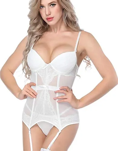 Women's Gothic Punk Corset Set Sexy Lace Costume Faux Leather Bustier Lingerie