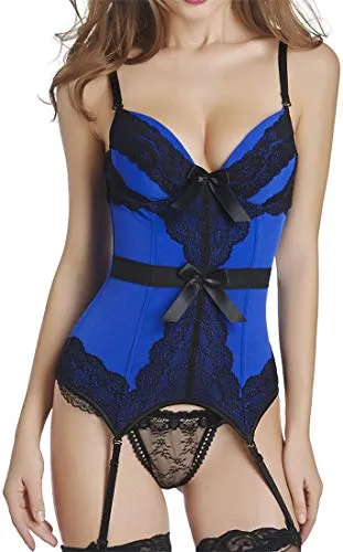 Women's Gothic Punk Corset Set Sexy Lace Costume Faux Leather Bustier Lingerie