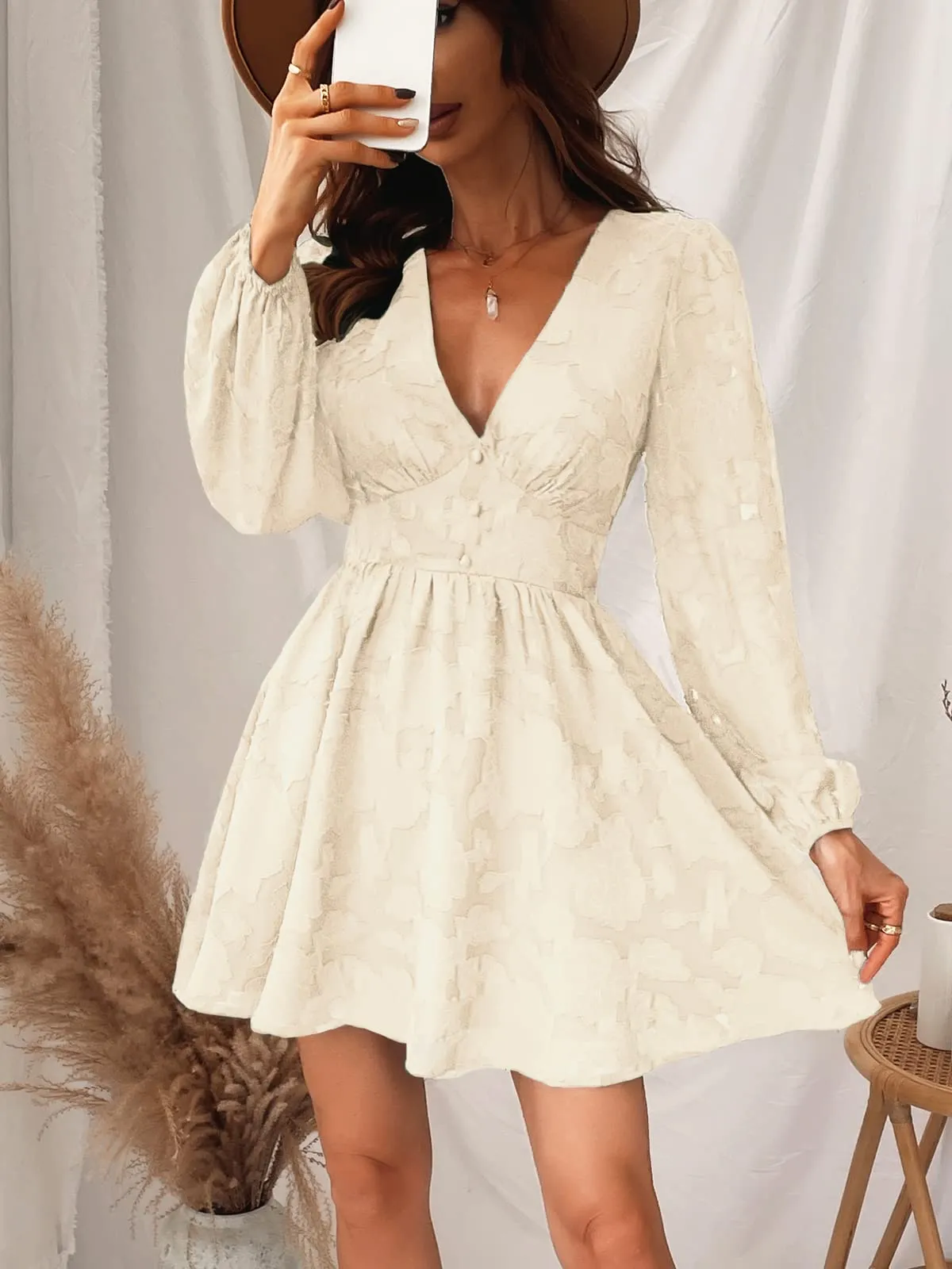 Women's Lace Mini Dress Long Sleeve Floral Print A Line Dress for Party Bodycon Dress Light Blue A XS