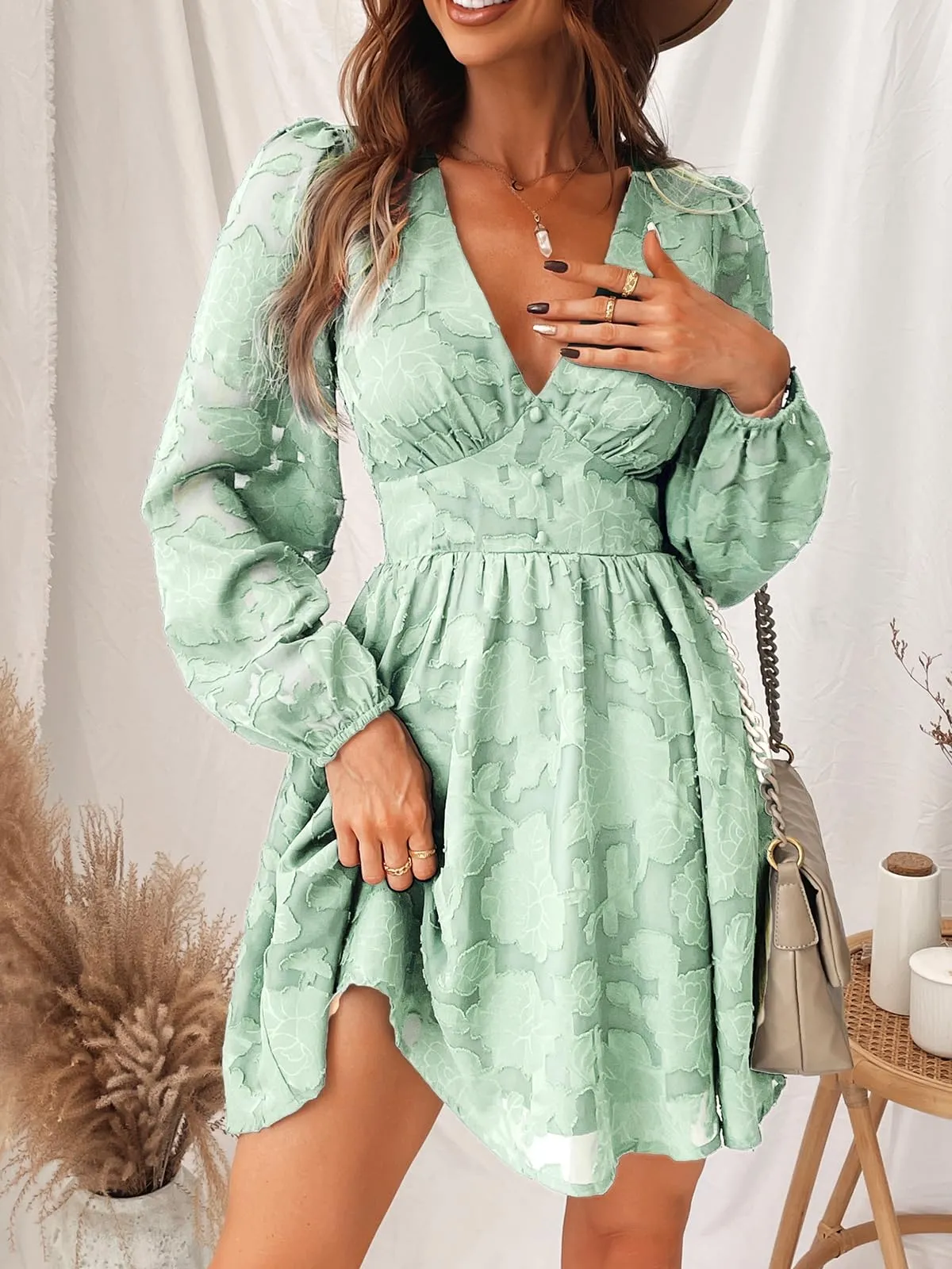 Women's Lace Mini Dress Long Sleeve Floral Print A Line Dress for Party Bodycon Dress Light Blue A XS
