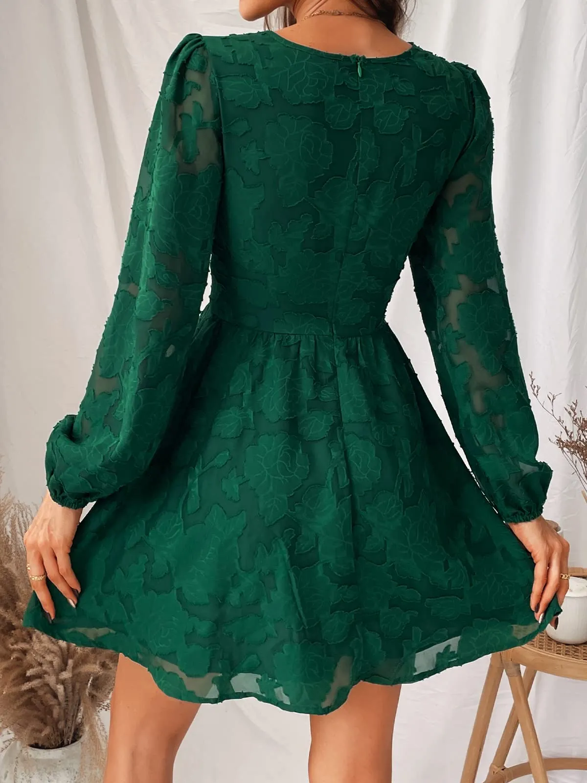 Women's Lace Mini Dress Long Sleeve Floral Print A Line Dress for Party Bodycon Dress Light Blue A XS