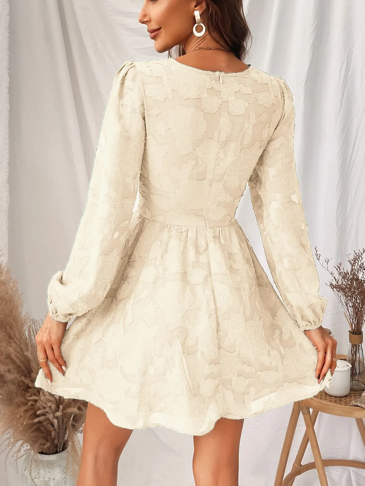 Women's Lace Mini Dress Long Sleeve Floral Print A Line Dress for Party Bodycon Dress Light Blue A XS