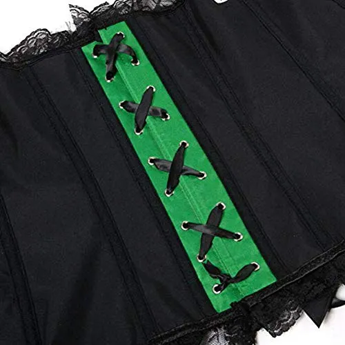 Women's Sexy Satin/Brocade Waist Cincher Lace up Boned Basque Corset Bustier top Size 6-24 (14-16, Green)