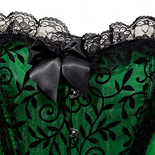 Women's Sexy Satin/Brocade Waist Cincher Lace up Boned Basque Corset Bustier top Size 6-24 (14-16, Green)