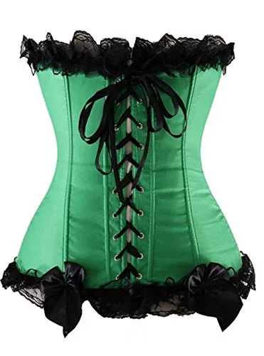 Women's Sexy Satin/Brocade Waist Cincher Lace up Boned Basque Corset Bustier top Size 6-24 (14-16, Green)
