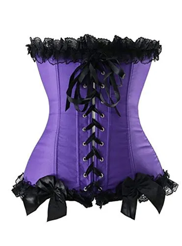 Women's Sexy Satin/Brocade Waist Cincher Lace up Boned Basque Corset Bustier top Size 6-24 (14-16, Green)