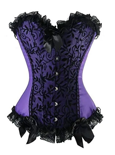 Women's Sexy Satin/Brocade Waist Cincher Lace up Boned Basque Corset Bustier top Size 6-24 (14-16, Green)