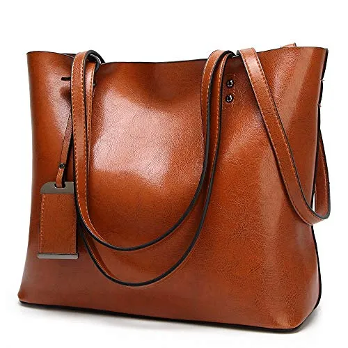 Womens Soft Leather Handbags Large Capacity Retro Vintage Top-Handle Casual Tote Shoulder Bags