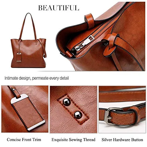 Womens Soft Leather Handbags Large Capacity Retro Vintage Top-Handle Casual Tote Shoulder Bags