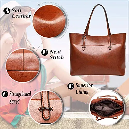 Womens Soft Leather Handbags Large Capacity Retro Vintage Top-Handle Casual Tote Shoulder Bags