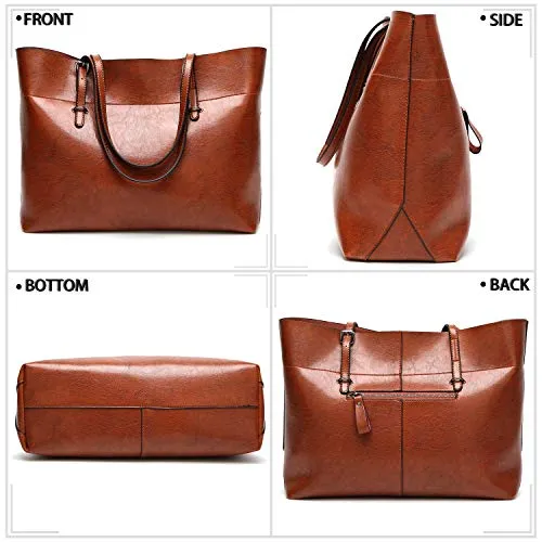 Womens Soft Leather Handbags Large Capacity Retro Vintage Top-Handle Casual Tote Shoulder Bags