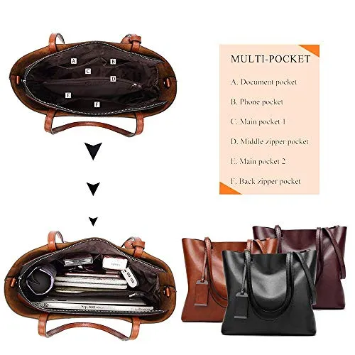 Womens Soft Leather Handbags Large Capacity Retro Vintage Top-Handle Casual Tote Shoulder Bags