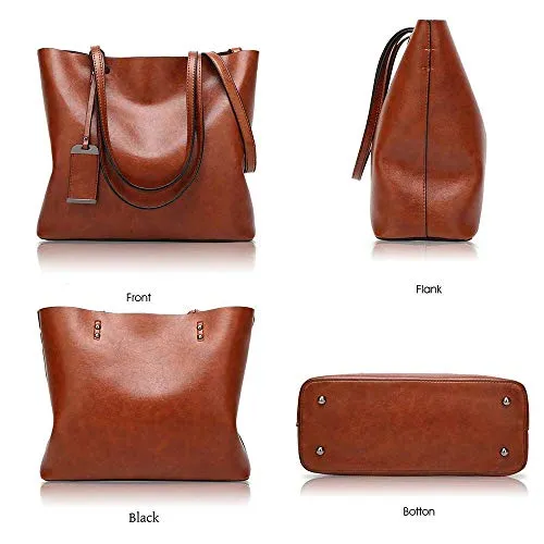 Womens Soft Leather Handbags Large Capacity Retro Vintage Top-Handle Casual Tote Shoulder Bags