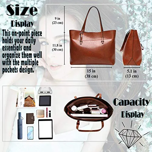 Womens Soft Leather Handbags Large Capacity Retro Vintage Top-Handle Casual Tote Shoulder Bags