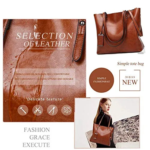 Womens Soft Leather Handbags Large Capacity Retro Vintage Top-Handle Casual Tote Shoulder Bags