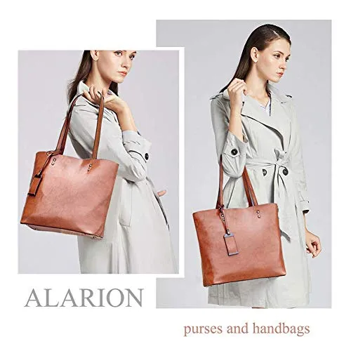 Womens Soft Leather Handbags Large Capacity Retro Vintage Top-Handle Casual Tote Shoulder Bags