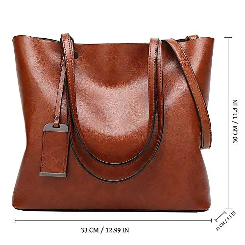 Womens Soft Leather Handbags Large Capacity Retro Vintage Top-Handle Casual Tote Shoulder Bags