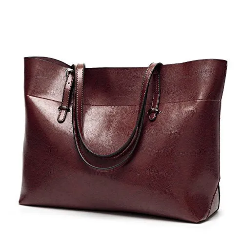Womens Soft Leather Handbags Large Capacity Retro Vintage Top-Handle Casual Tote Shoulder Bags