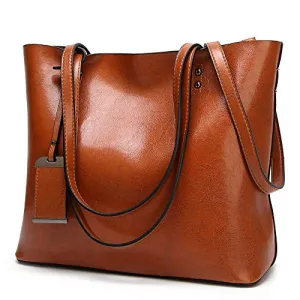 Womens Soft Leather Handbags Large Capacity Retro Vintage Top-Handle Casual Tote Shoulder Bags