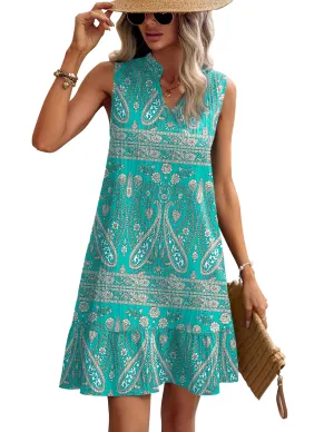 Womens Summer Dress Casual Sleeveless Floral Print Dress Boho Beach Mini Short Dresses Green Floral XL