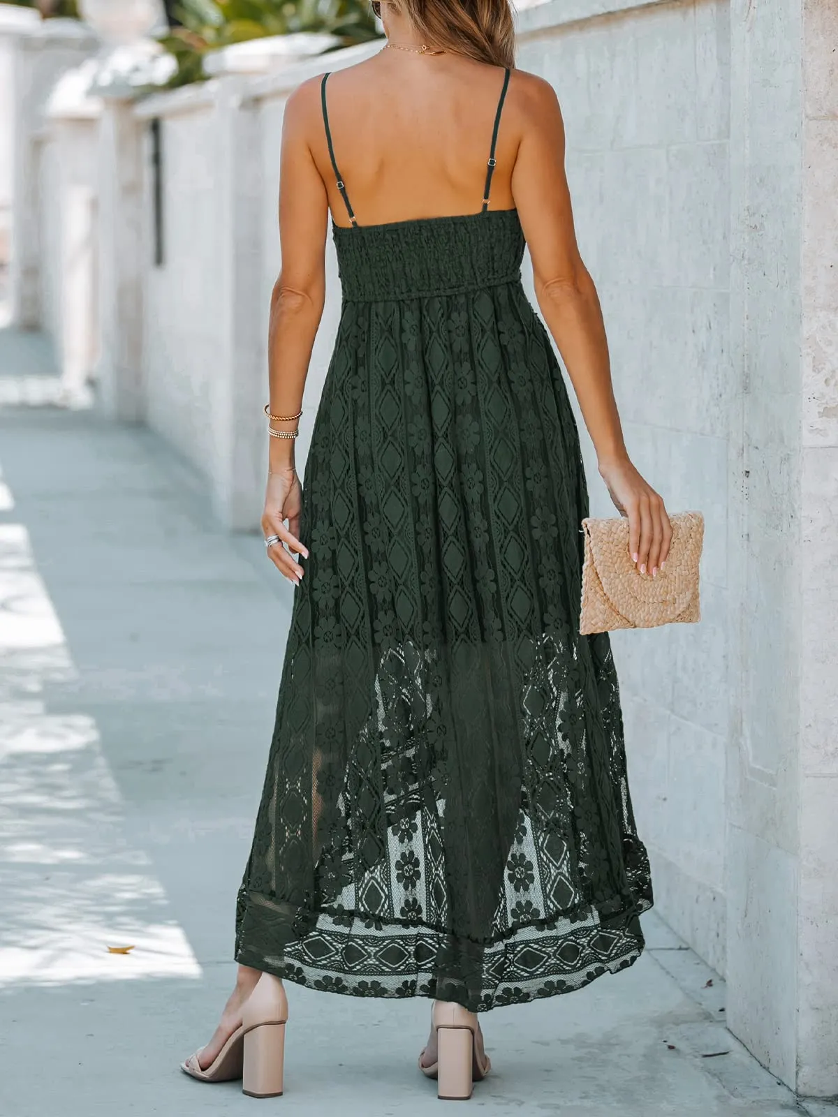 Women's Summer Slip Boho Maxi Dress Lace Up Tassel V-Neck Flare Ruffle Beach Dresses White M